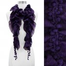 Pompom Decorated Grape Motif Chiffon Elastic Ruffle Fashion Scarf Purple  SF00238PU