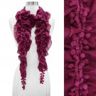 Pompom Decorated Grape Motif Chiffon Elastic Ruffle Fashion Scarf Fuchsia Pink SF00238FU