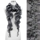 Pompom Decorated Grape Motif Chiffon Elastic Ruffle Fashion Scarf Silver Gray SF00238GY