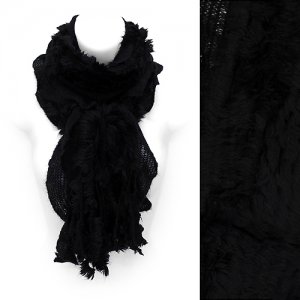 Fur Lined Rib Knit Soft Fashion Style Fall Winter Scarf Beautiful Black SF00241BK