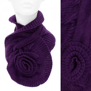 Knit Neck Warmer Big Flower Corsage Pull Through Scarf Beautiful Purple  SF00242PU