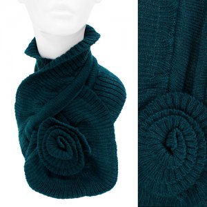 Knit Neck Warmer Big Flower Corsage Pull Through Scarf Beautiful Teal  SF00242TL