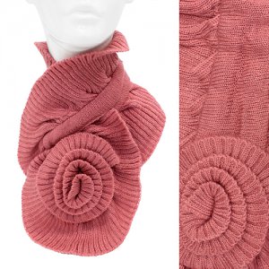 Knit Neck Warmer Big Flower Corsage Pull Through Scarf Beautiful Pink SF00242PK