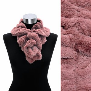 Solid Soft Faux Rabbit Fur Ruffle Pull Through Fashion Scarf Pink SF00184PK