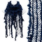 Vintage Net Design Furry Edge Detail Fringes Fashion Style Scarf Royal Blue SF00244BL