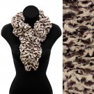 Zebra Pattern Animal Print Soft Faux Fur Ruffle Pull Through Scarf Brown  SF00247DB