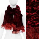 Silk Feel Velvet Frilled Edge Soft Luxurious Ruffle Fashion Scarf Burgundy Red  SF00248BU