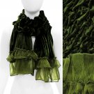 Silk Feel Velvet Frilled Edge Soft Luxurious Ruffle Fashion Scarf Green SF00248GN