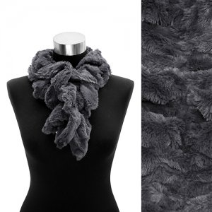 Solid Soft Faux Rabbit Fur Ruffle Pull Through Fashion Scarf Gray  SF00184GY