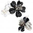 Multi Flower Two Finger Stretch Ring Black RG00063-BK