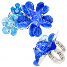 Multi Flower Two Finger Stretch Ring Blue RG00063-BL