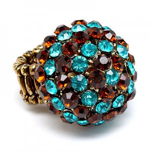 Duo Tone Dome Round Crystal Pave Stretch Ring Teal Blue RG00071-TL