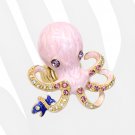 Octopus Enamel Crystal Animal Stretch Ring Pink RG00088-PK