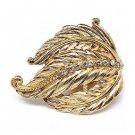 Leaf Design Nature Crystal Fashion Stretch Ring Gold RG00085-GD
