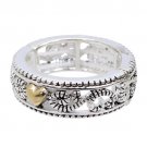Stackable Stretch Ring Antique Silver Swirl Gold Heart RG00101-1H