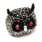 Owl Animal Crystal Rhinestone Stretch Ring Black  RG00108-BK