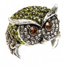 Owl Animal 3D Crystal Rhinestone Stretch Ring Green RG00109-GN