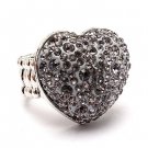 Bubbly Crystal Rhinestone Heart Stretch Adjustable Ring Valentine Silver Gray  RG00146RDBK