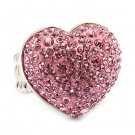 Bubbly Crystal Rhinestone Heart Stretch Adjustable Ring Valentine Silver Pink  RG00146RDPK