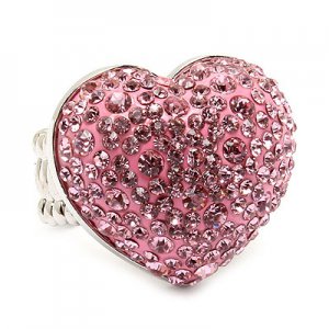 Bubbly Crystal Rhinestone Heart Stretch Adjustable Ring Valentine Silver Pink  RG00146RDPK