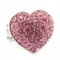 Bubbly Crystal Rhinestone Heart Stretch Adjustable Ring Valentine Silver Pink  RG00146RDPK