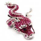 Dragon Fuchsia Pink Clear Crystals Silver Animal Stretch Adjustable Fashion Ring  RG00120RDPK