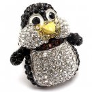 Penguin Crystal Rhinestone Stretch Adjustable Ring Animal Sparkle Silver Black  RG00147RDBK
