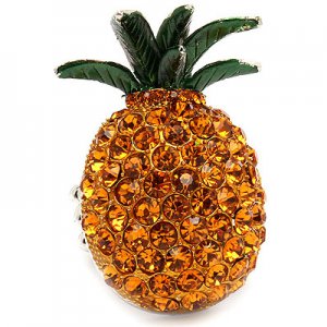 Pineapple Crystal Rhinestone Fruit Stretch Adjustable Cocktail Ring Yellow  RG00148RDYW