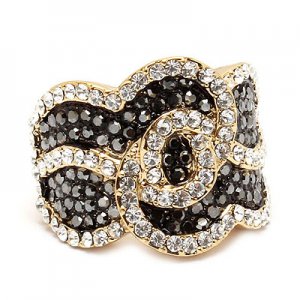 Stunning Chic Crystal Rhinestone Stretch Adjustable Cocktail Ring Gold Black  RG00149GDBK