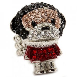 Monkey Crystal Rhinestone Stretch Adjustable Fashion Cocktail Ring Silver Multi  RG00155RDMT
