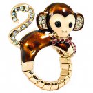 Cute Monkey Crystal Enamel Stretch Adjustable Fashion Cocktail Ring Gold Brown RG00144GDBR