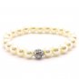 Bridal Wedding Pearl Crystal Pave Ball Bracelet Creme  BR00297-CM