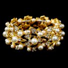 Bridal Jewelry Crystal Rhinestone Pearl Leaf Stretch Bracelet Gold Ivory Creme  BR00304GDCL
