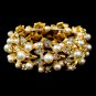 Bridal Jewelry Crystal Rhinestone Pearl Leaf Stretch Bracelet Gold Ivory Creme  BR00304GDCL