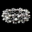 Bridal Wedding Jewelry Crystal Rhinestone Pearl Leaf Stretch Bracelet Silver BR00304RDCLWT