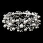 Bridal Wedding Jewelry Crystal Rhinestone Pearl Leaf Stretch Bracelet Silver BR00304RDCLWT