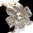 Bridal Wedding Jewelry Floral Crystal Pearls Stretch Bracelet Silver Ivory Cream  BR00313RDCLCM