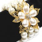 Bridal Wedding Jewelry Flower Crystal Pearls Stretch Bracelet Gold Ivory Cream  BR00314GDCLCM