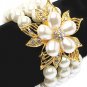Bridal Wedding Jewelry Flower Crystal Pearls Stretch Bracelet Gold Ivory Cream  BR00314GDCLCM