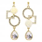 Semiprecious Flower & Crystal Drop Earrings Gold ER00295-CL