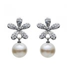 Bridal Wedding Jewelry Pearl Rhinestone Flower Ivory ER00352-FL