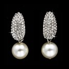 Bridal Wedding Crystal Rhinestone Pearl Drop Dangle Earrings Silver Clear White  ER00393RDCLWT