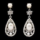 Bridal Wedding Crystal Rhinestone Pearl Teardrop Dangle Earrings Silver Ivory  ER00391RDCLIV