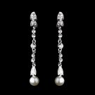 Bridal Wedding Jewelry Crystal Rhinestone Pearl Linear Drop Earring Silver White  ER00405RDCL
