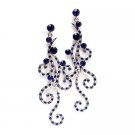Bridal Wedding Jewelry Crystal Rhinestone Swirl Long Dangle Earring Silver Blue   ER00406RDBL