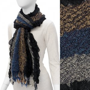 Multi Tone Stripe Puckered Woven Fashion Muffler Cold Weather Scarf Black SF00280BK