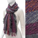 Multi Tone Stripe Puckered Woven Fashion Muffler Cold Weather Scarf Gray SF00280GY