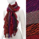 Multi Tone Stripe Puckered Woven Fashion Muffler Cold Weather Scarf Red SF00280RD