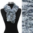 Duo Tone Soft Faux Fur Ruffle Side Pull Through Fashion Scarf White Black Gray SF00288GY