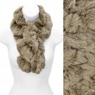 Solid Soft Faux Rabbit Fur Ruffle Pull Through Cold Weather Fashion Scarf Beige SF00284BE